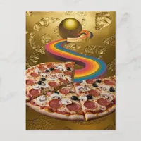 Abstract Pizza Rainbow Gold Sci-fi Postcard