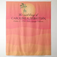 Tropical Beach Sunset & Palm Trees Minimal Wedding Tapestry