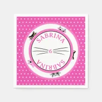 Peeking Cats Pink Polka Dot Napkins