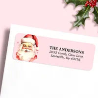 Pink Vintage Watercolor Santa Claus Christmas Label