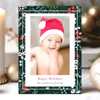 Winter Holly Berries Floral Christmas Photo Card