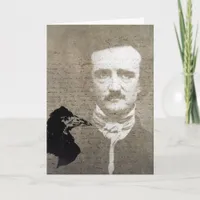 Poe And The Raven Grunge Digital Art, Birthday Card