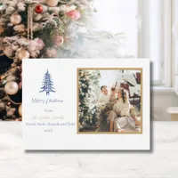 Chinoiserie Christmas Simple Blue Pagoda 2-Photo  Holiday Card