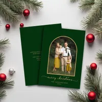 Elegant Minimalist Arch Green Gold Christmas Photo