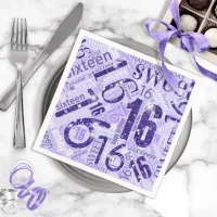 Sweet Sixteen Sparkle Word Cloud Purple ID265 Napkins