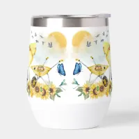 Cute Watercolor Cottagecore Yellow on white | Thermal Wine Tumbler