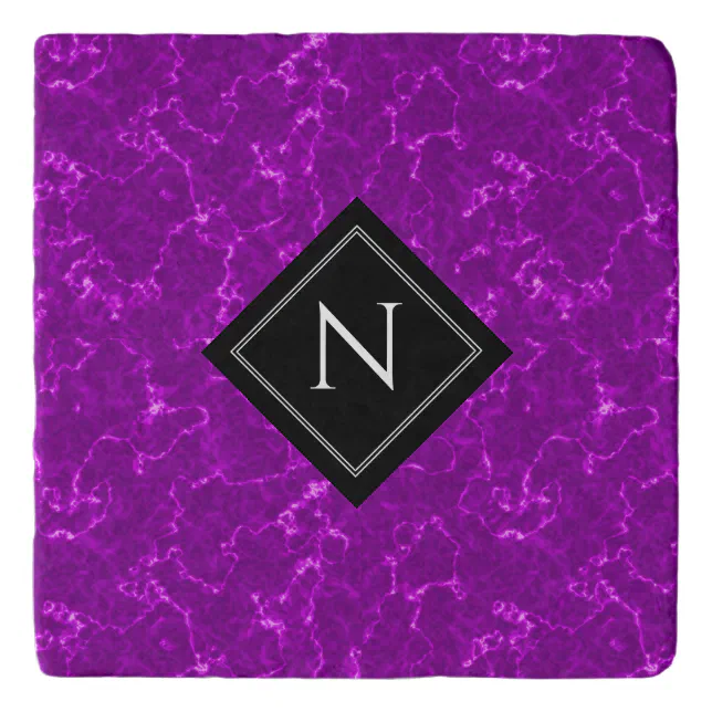 Elegant Purple Marble with White Veins Monogram Trivet