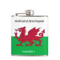 Happy St. David's Day Red Dragon Welsh Flag Flask