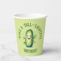 Cute Green Cartoon Pickle Birthday Paper Cups