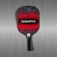 Monogrammed Name Black Glitter on Red | Pickleball Paddle