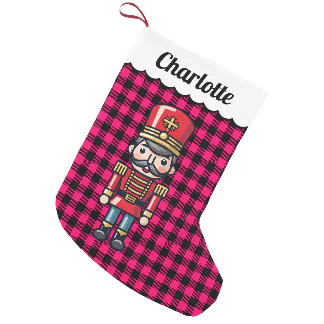 Pink Buffalo Checks Plaid Nutcracker Monogram Name Small Christmas Stocking