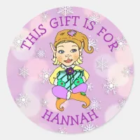 This Gift is For, Girl Elf with Gift Classic Round Sticker