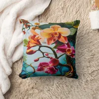 Vibrant Purple Orchids Against Colorful Background Throw Pillow