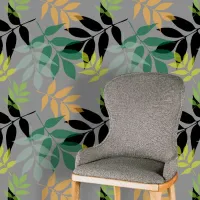 Modern Fresh Overlapping Leaves on Muted Gray Wallpaper