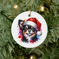 Chihuahua Dog in Santa Hat Christmas   Ceramic Ornament