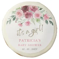 Its a girl Modern Pink Burgundy Floral Baby Shower Sugar Cookie