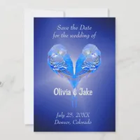 Pale blue birds on night blue Save the Date