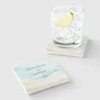 Rustic Watercolor Ocean Sea Summer Beach Wedding Stone Coaster