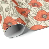 Vintage Poppy Flowers Wrapping Paper