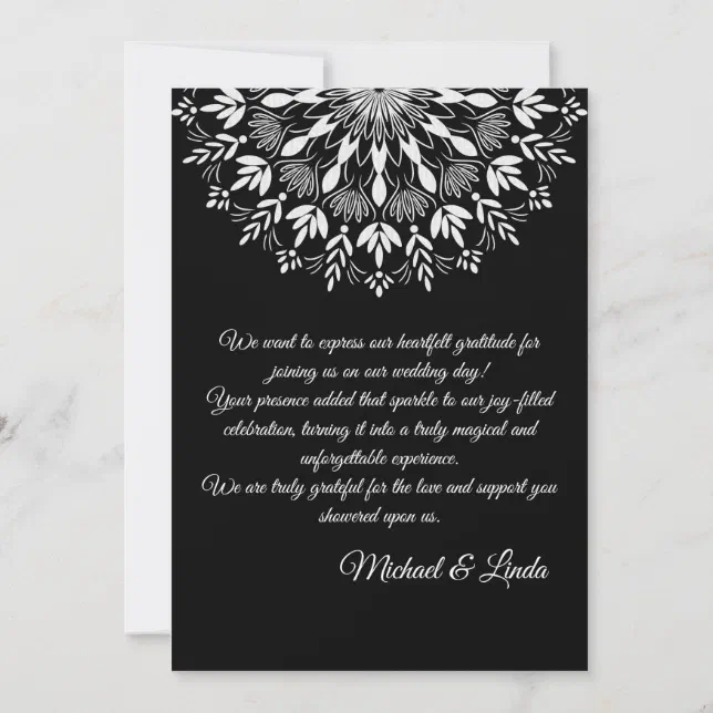 Elegant classic modern black and white floral thank you card