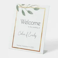 Eucalyptus & Gold Modern Elegance Welcome Wedding Pedestal Sign