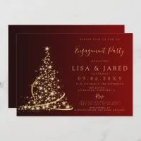 Red Gold Christmas Tree Winter Engagement Party  Invitation