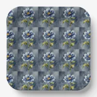 Blue flower watercolour pattern paper plates