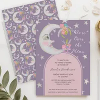 Over the Moon Stars Floral Lavender Baby Shower Invitation