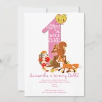 Wild ONE Woodland Forest Animal Girl 1st Birthday Invitation