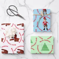 Gift Wrap - Merry Christmas Santa, Deer and Tree