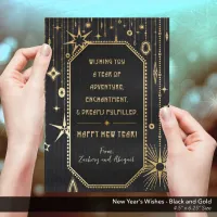 New Year's Wishes Black and Gold Holiday Card