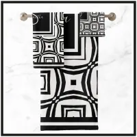 Stylish Black & White Geometric Pattern Monogram Bath Towel Set