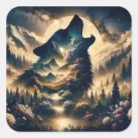 Wolf Howling at the Moon Square Sticker