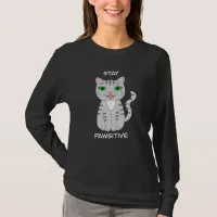 Stay Pawsitive, Cute Cat Pun, Gray Cat   T-Shirt