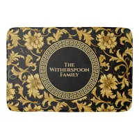 Family Monogram Black Gold Classy Elegant Pattern Bath Mat
