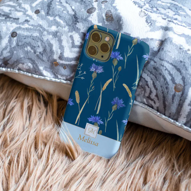 Blue Floral Wildflower Monogram Case-Mate iPhone Case