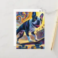 Colorful Boston Terrier Skateboarding Postcard