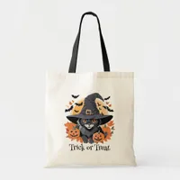 Black Cat in Witch Hat Halloween Tote Bag