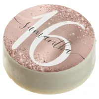 Glittery Rose Gold Metallic Personalized Sweet 16 Chocolate Covered Oreo