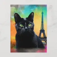 Black Cat in Paris Postcard