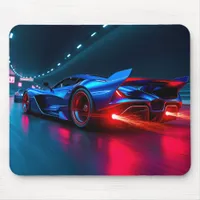 Neon Tunnel Racer: High-Speed Hypercar Mouse Pad