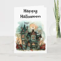 Happy Halloween Haunted House Personalize Greeting Card