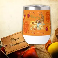 Thanksgiving Friendsgiving Autumn on orange | Thermal Wine Tumbler