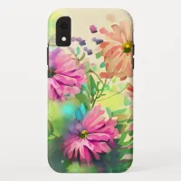 Pink and Coral Watercolor Flowers iPhone XR Case