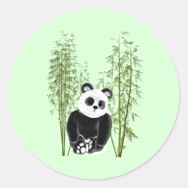 Cute Panda Sitting in Bamboo Classic Round Sticker