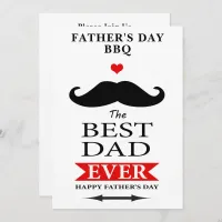 Best Dad Ever Fathers Day Mustache Luncheon BBQ Invitation