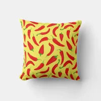 Red and Yellow Chilli Pepper Patterned Throw Pillow