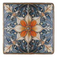 Colorful Floral Tile Pattern#9 Blue Ivory ID1078 Trivet