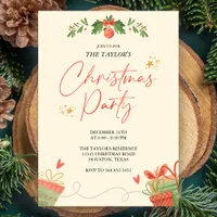 Watercolor Festive Christmas Dinner Party Invitation