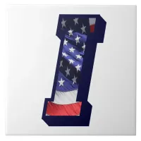 American Flag Letter "I" Large Photo Ceramic Tile